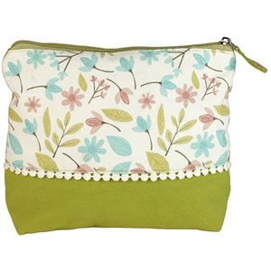Shruti Wash Bag - Green Embroidered Dotty Lace